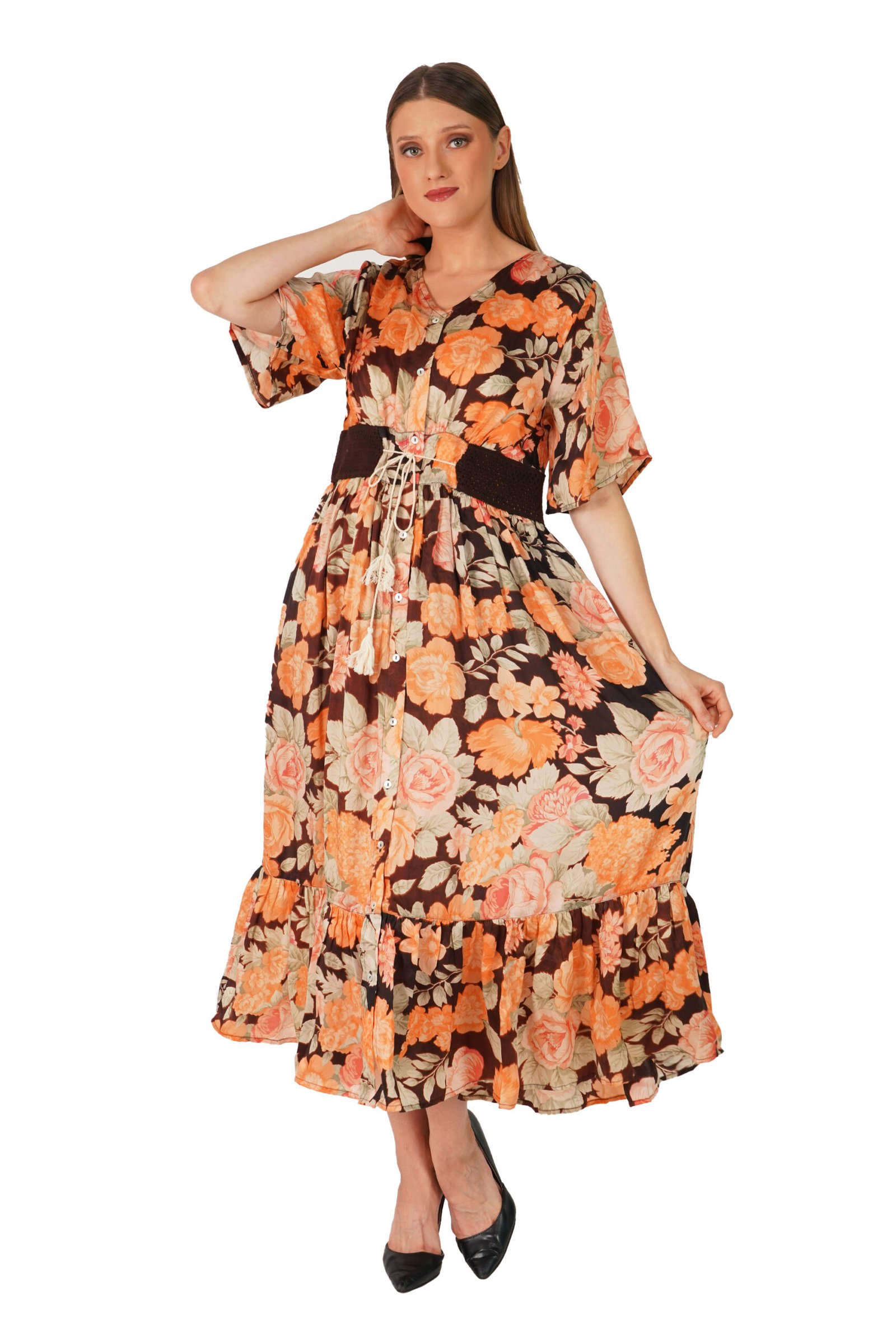 Waist Belt Buttoned long Dress